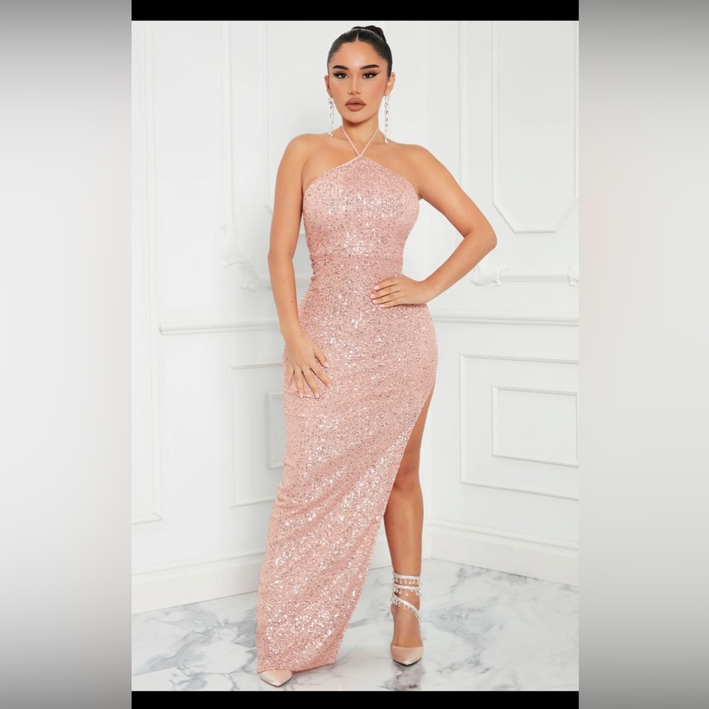 Fashion Nova Body con maxi dress with leg slit.